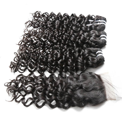 One Donor Jerry Curl 3 Bundle Deal With 4×4 HD Lace Closure