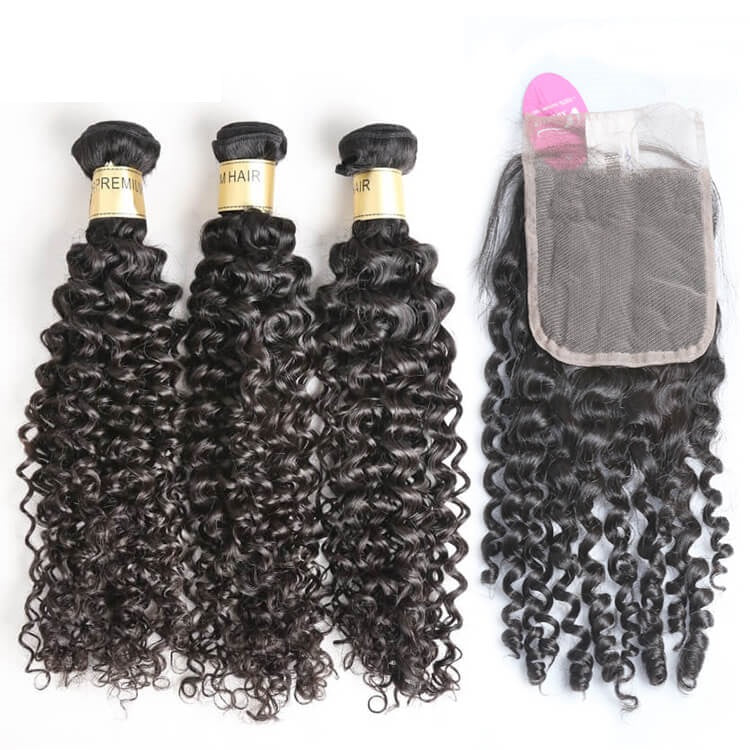 One Donor Curly 3 Bundle Deal With 4×4 HD Lace Closure