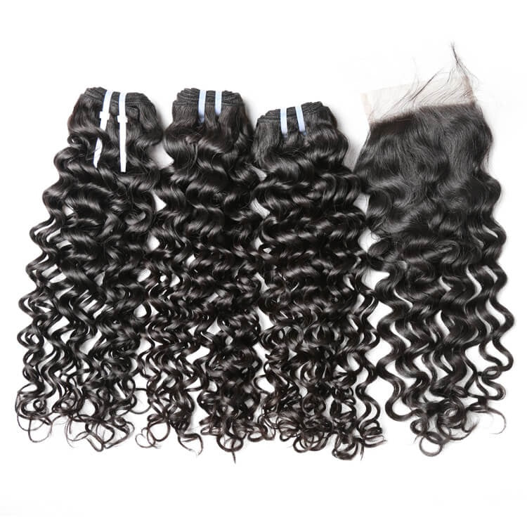 One Donor Jerry Curl 3 Bundle Deal With 4×4 HD Lace Closure