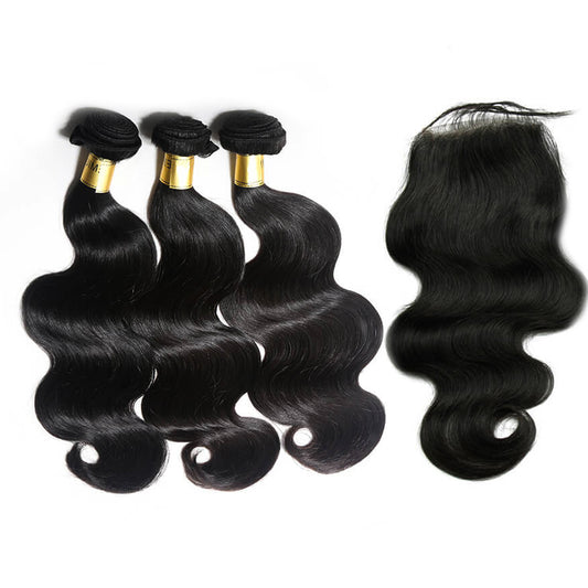 One Donor Body Wave 3 Bundle Deal With 4×4 HD Lace Closure