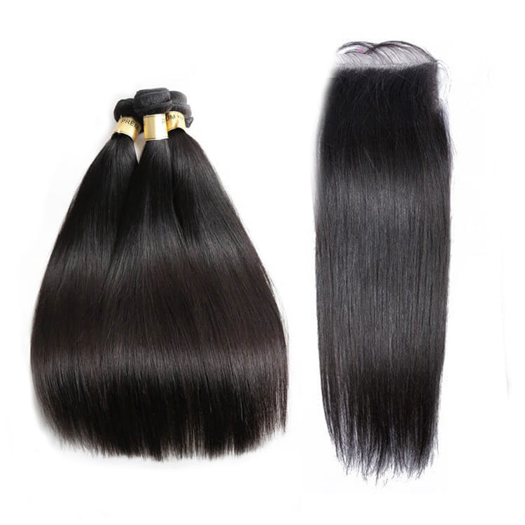 One Donor Straight 3 Bundle Deal With 4×4 HD Lace Closure