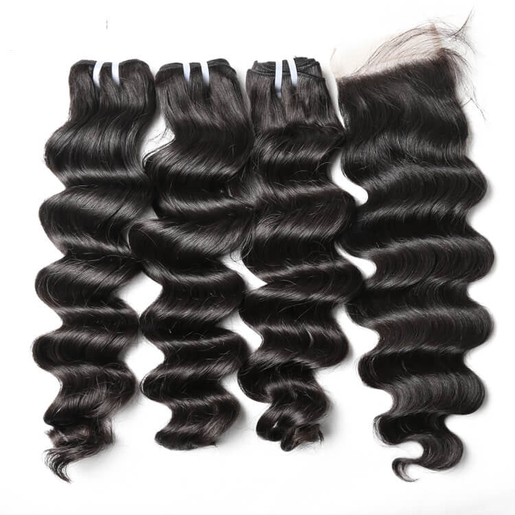 One Donor Loose Deep 3 Bundle Deal With 4×4 HD Lace Closure