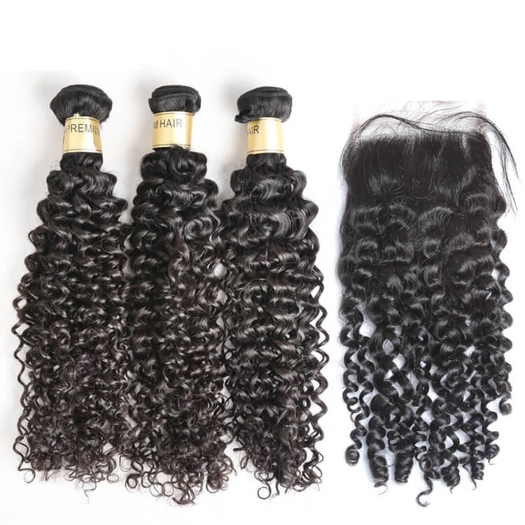 One Donor Curly 3 Bundle Deal With 4×4 HD Lace Closure