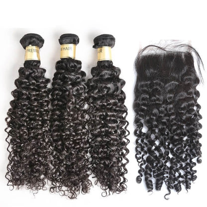 One Donor Curly 3 Bundle Deal With 4×4 HD Lace Closure