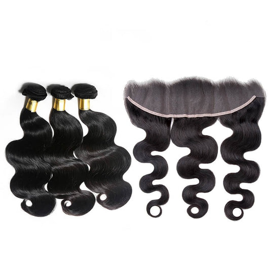 One Donor Raw Body Wave 3 Bundle Deal With 13×4 Swiss Lace Frontal