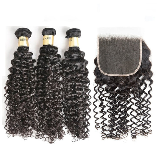 One Donor Raw Curly Wave 3 Bundle Deal With 5×5 HD Lace Closure
