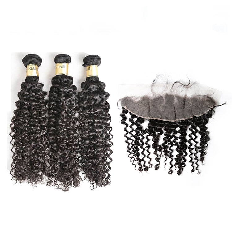 One Donor Raw Curly Wave 3 Bundle Deal With 13×4 Swiss Lace Frontal