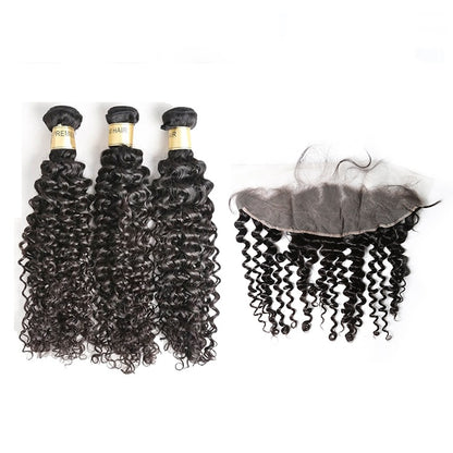 One Donor Raw Curly Wave 3 Bundle Deal With 13×4 Swiss Lace Frontal