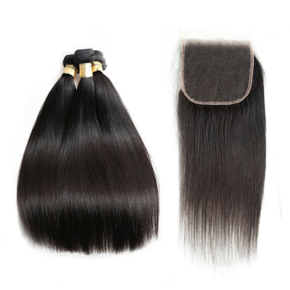 One Donor Raw Straight 3 Bundle Deal With 5×5 HD Lace Closure