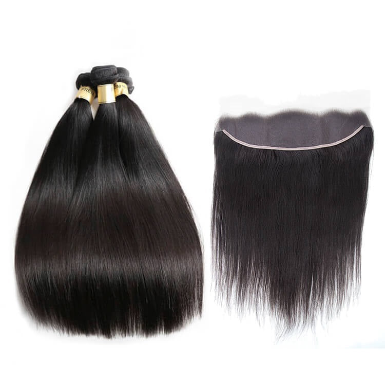 One Donor Raw Straight 3 Bundle Deal With 13×4 Transparent Lace Frontal