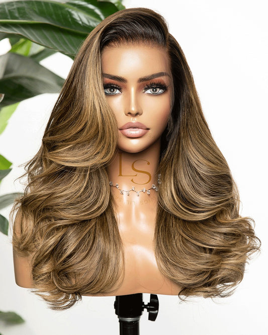 Asha - Brown roots with honey brown balayage glueless wig