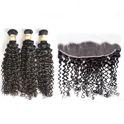 One Donor Raw Curly 3 Bundle Deal With 13×4 Transparent Lace Frontal