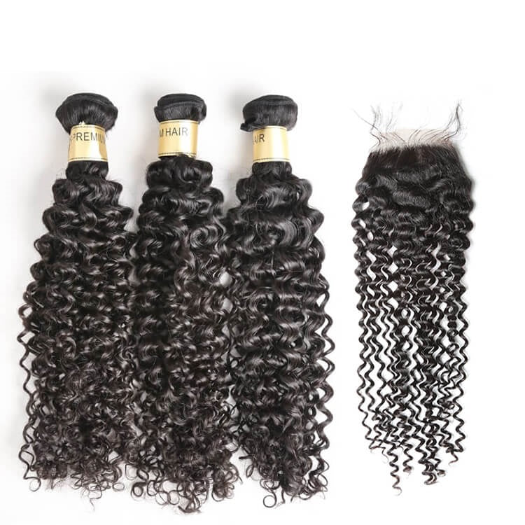 One Donor Curly 3 Bundle Deal With 4×4 HD Lace Closure