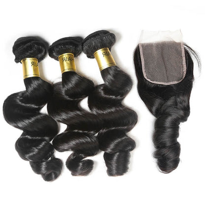 One Donor Loose Wave 3 Bundle Deal With 4×4 HD Lace Closure